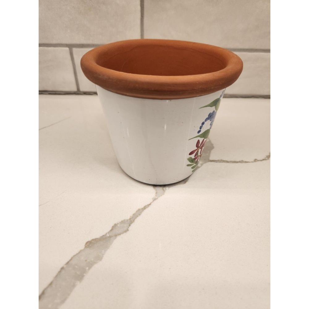 Vintage 1997 Emerson Creek Pottery Pink & Blue Flowers Flower Pot‎ Hand Painted - Picture 3 of 8